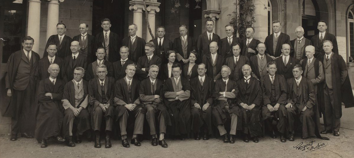 University of Queensland Geology staff in 1927. WH Bryan MC is fourth from left, centre row.  